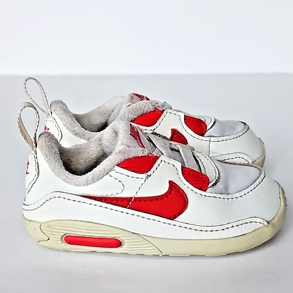 Nike Air Max 90 Crib Shoes‎ Infant Sz 4C White Red Leather Slip On 1851